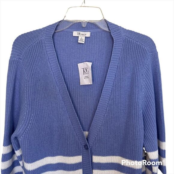 The Tog Shop Blue/White Long Sleeve Stripe Button-Up Cardigan - Picture 3 of 8